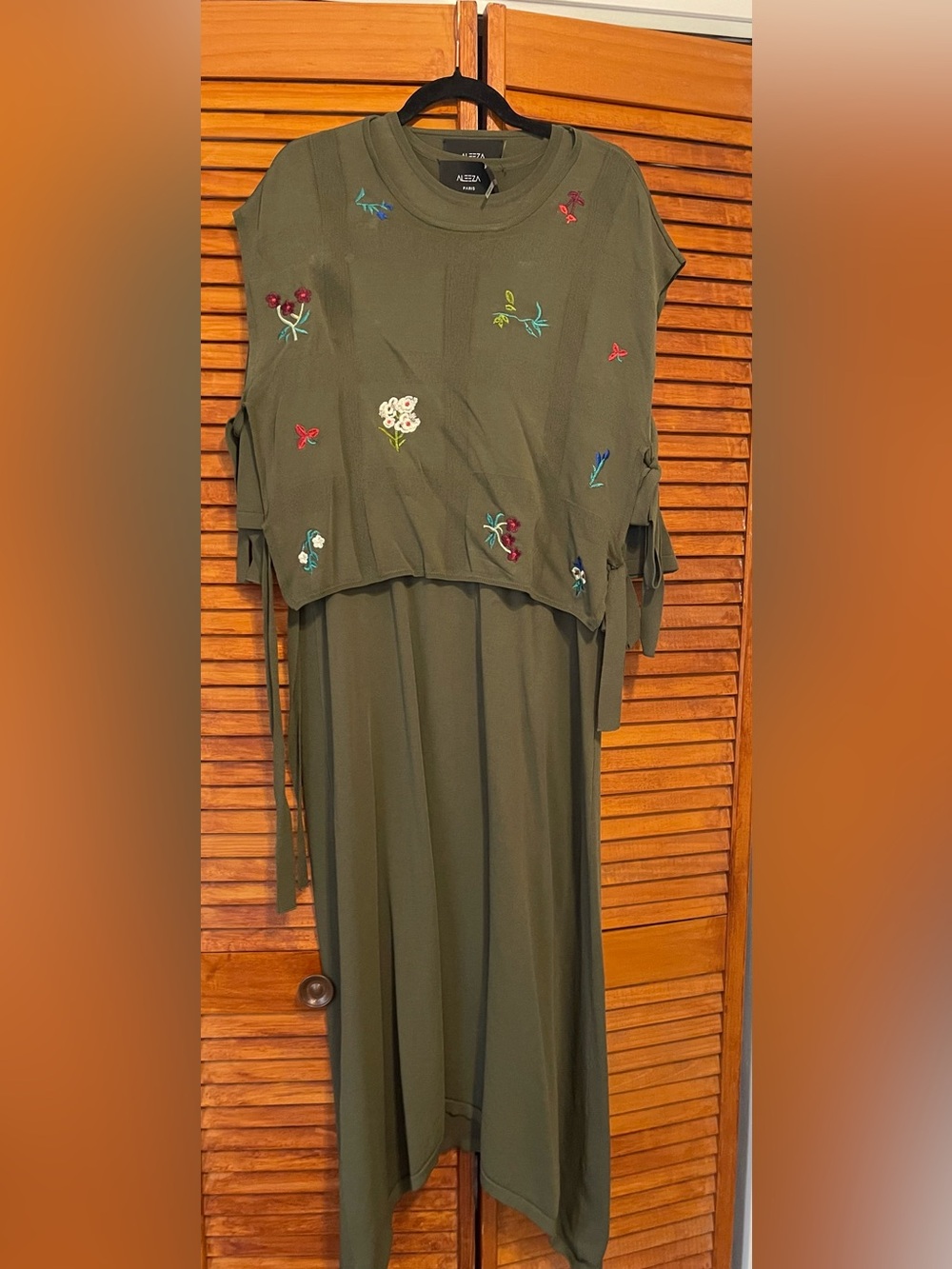 Olive Green Embroidered Two-Piece Dress Set